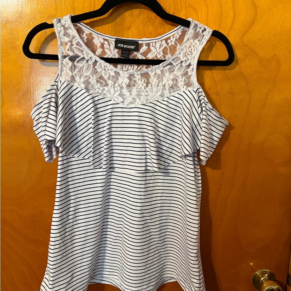 Joe Boxer Women's Lace Striped Blouse - Black and White